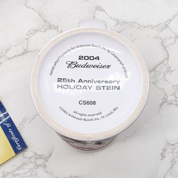 BUDWEISER Holiday Beer Stein 25th Anniversary 2004 CLYDESDALE Horse with COA New - Picture 7 of 16